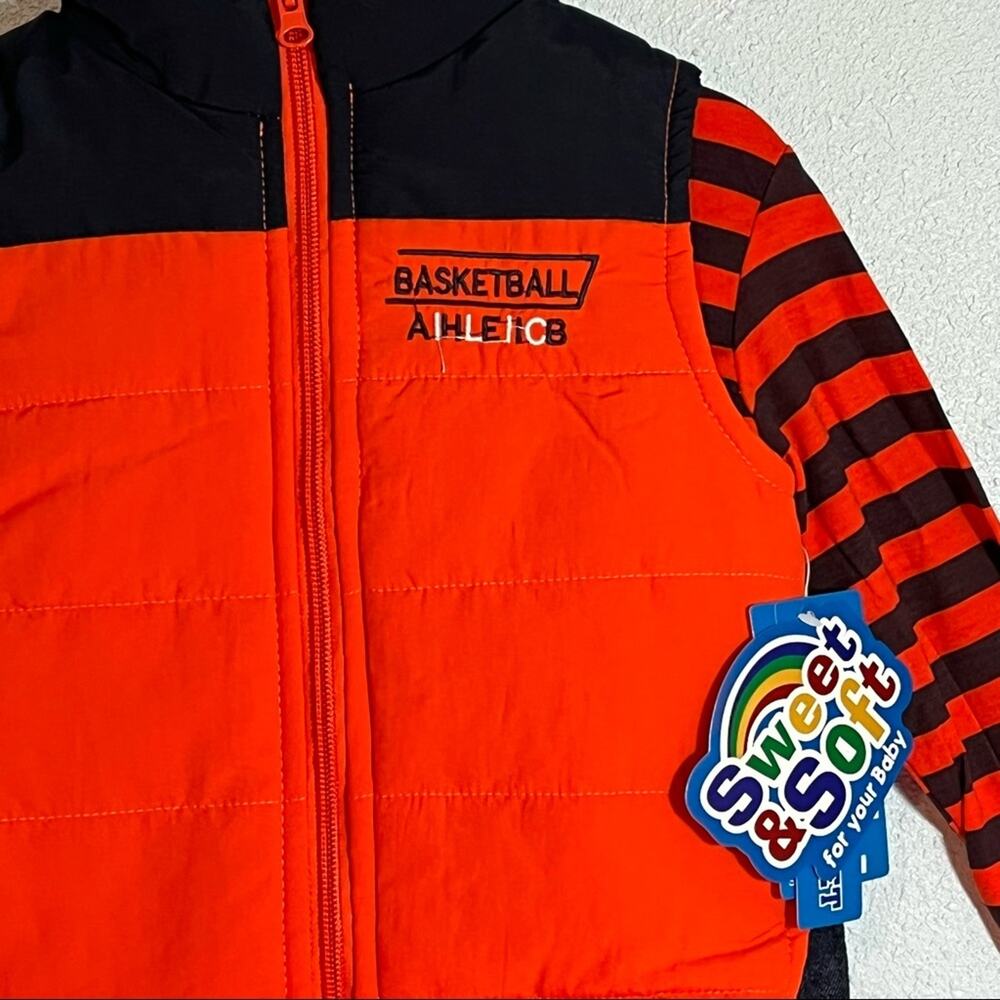 NWT Sweet & Soft Boy’s 3 Piece Basketball Set (Orange Vest, Shirt, & Jeans) 24M - Picture 4 of 16